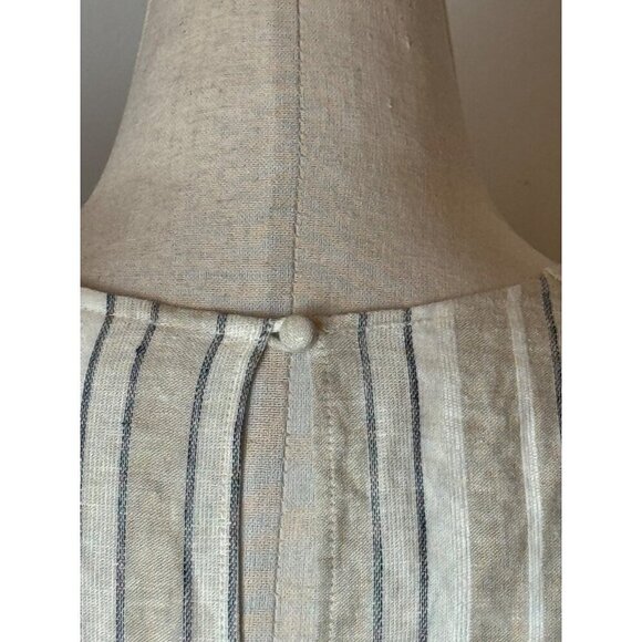 Ronny Kobo Dress Women Large Ivory Tan Striped Linen Blend Puff Sleeve Joslyn - Picture 12 of 15